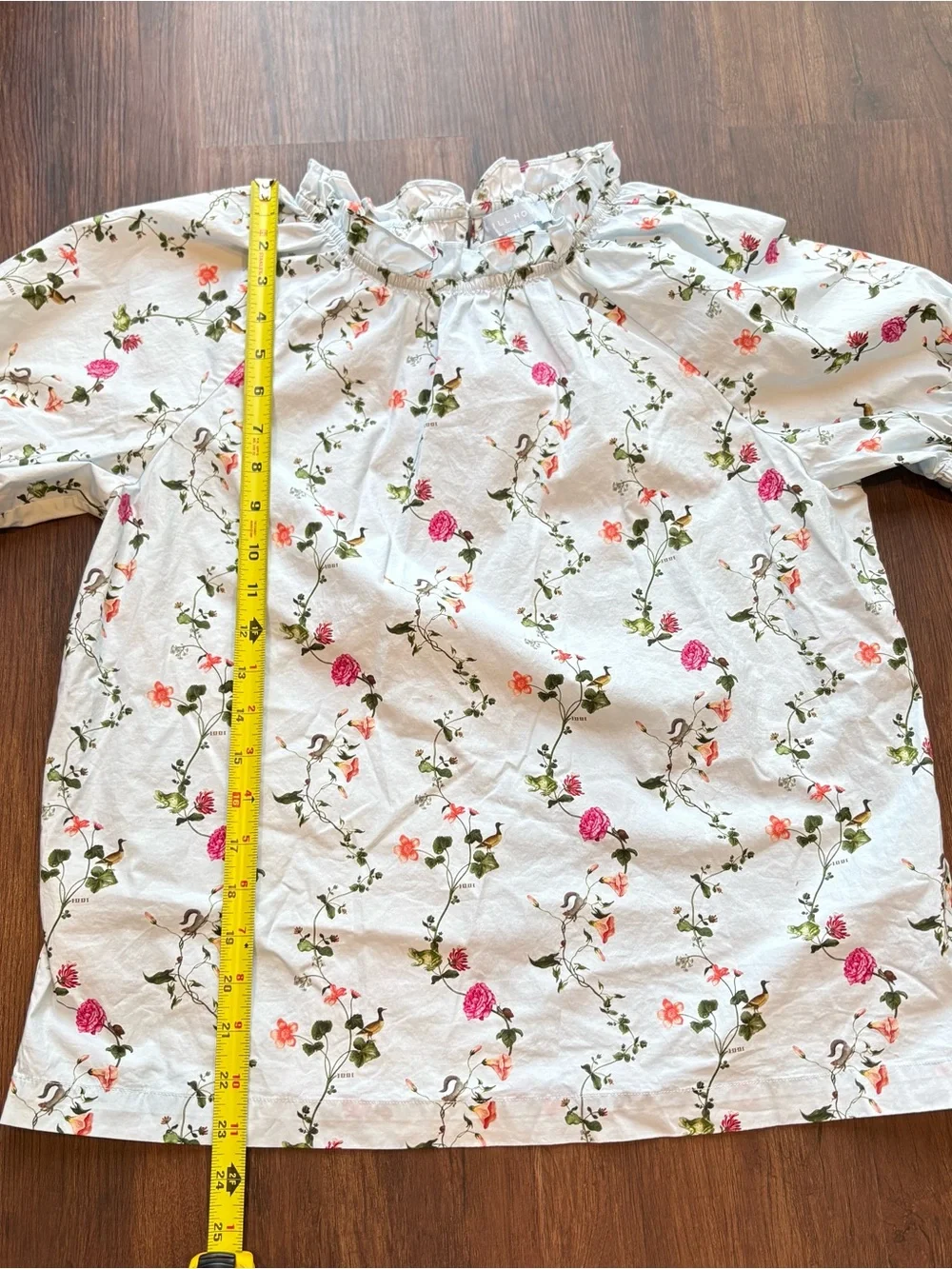♾️Hill House Home Floral Bird Print Puff Sleeve Top Cottagecore Coastal Med♾️